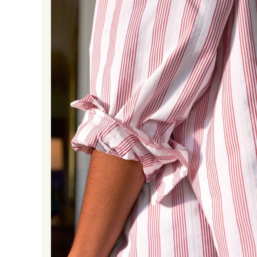 Frank & Eileen Shirley Oversized Button Up Italian Cotton Red Stripe Size Medium - Picture 6 of 14